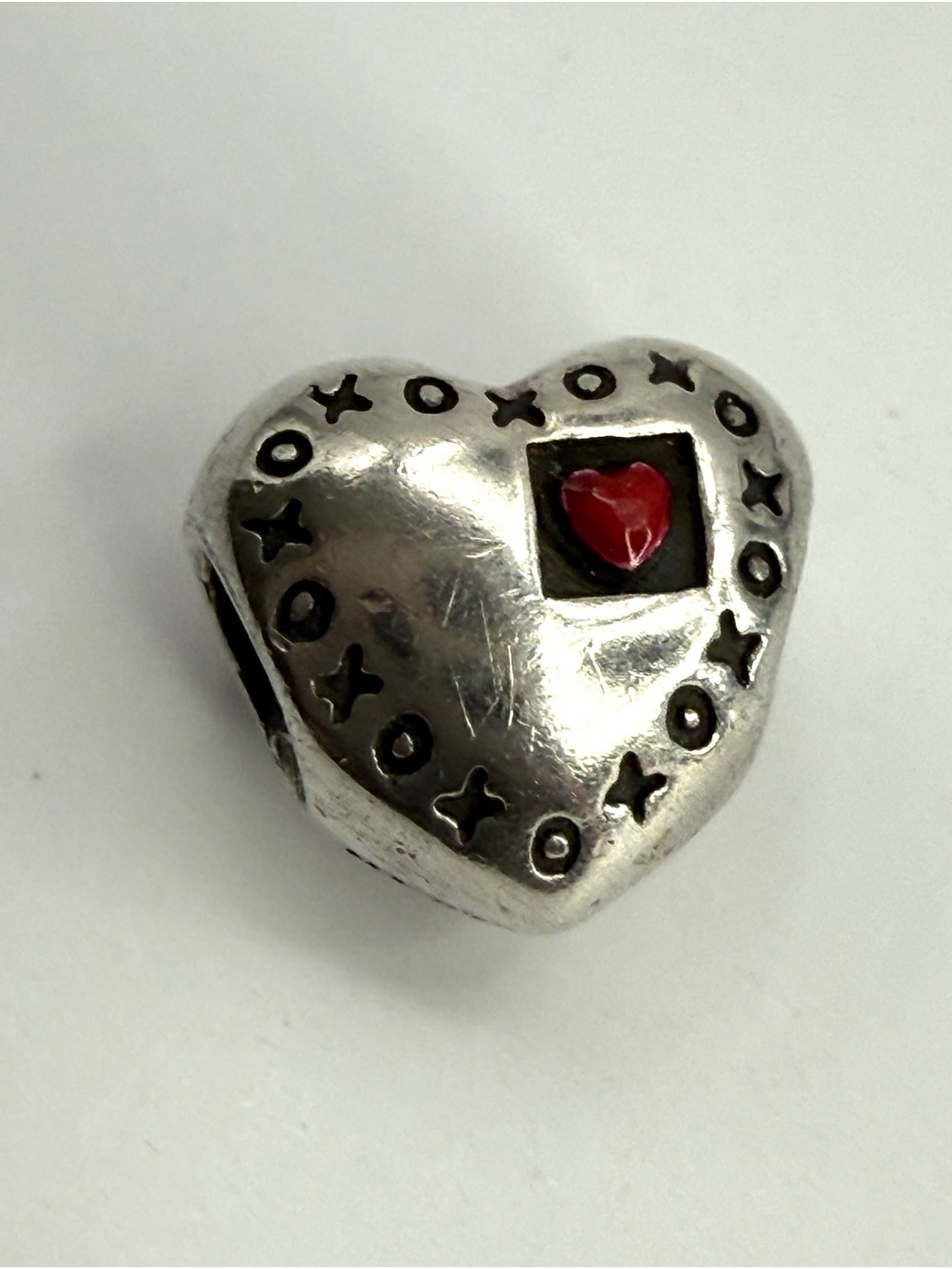 925 Sterling Silver Chamilia Enamel Heart Love Engraved Hugs & Kisses Bead Charm